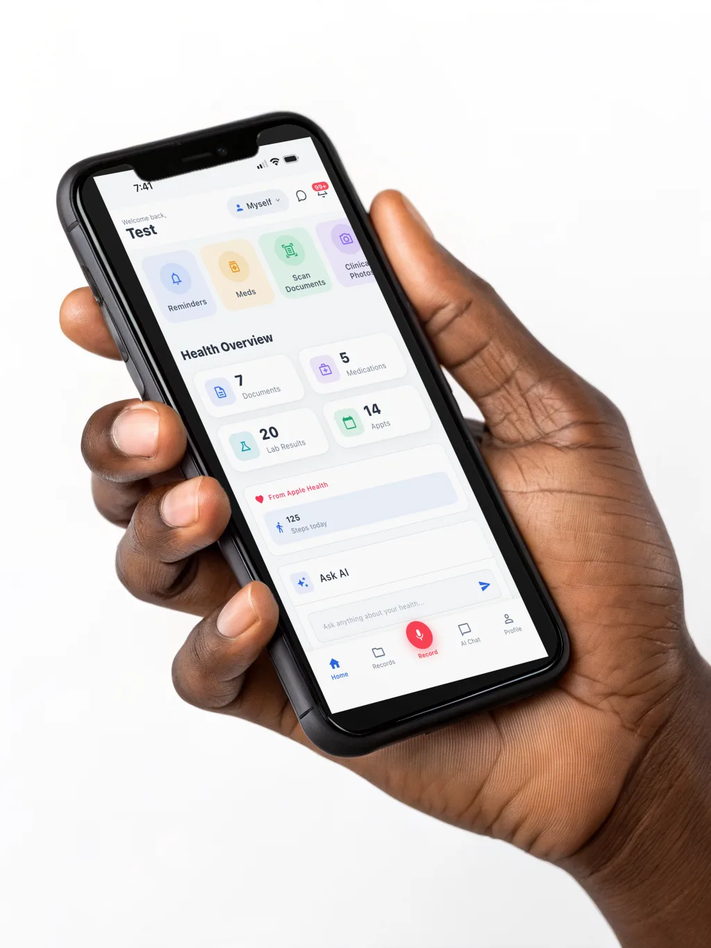The MyMedicalRecords app home screen