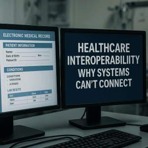 Computer with screen that shows interoperability cannot connect
