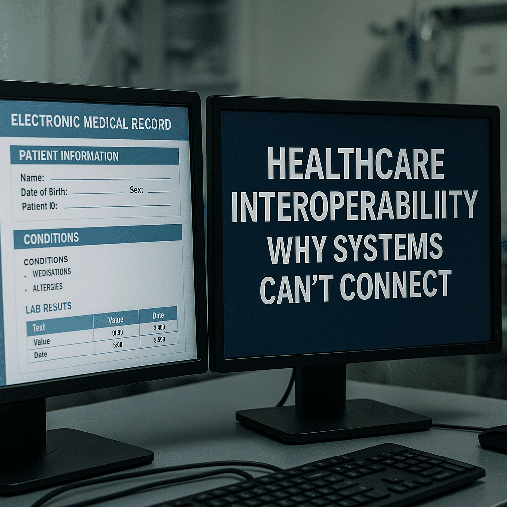 Computer with screen that shows interoperability cannot connect