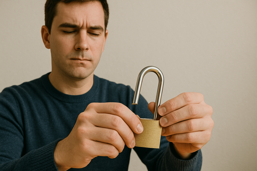 Man closing a lock